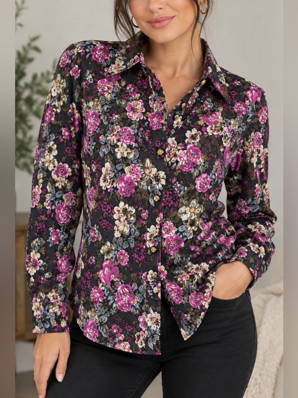 Moreline Floral Button Up Blouse